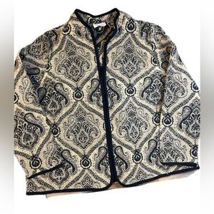 Women's zip up embroidered jacket black and tan heavy weight Studio works 2X